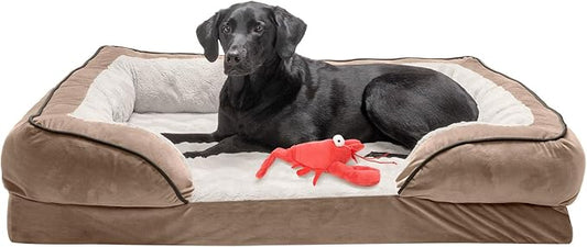 FurHaven Cooling Gel Dog Bed & goDog Toy - Squeaky Moving Plush Lobster for Large Dogs - Plush & Velvet Waves Perfect Comfort Sofa - Brownstone, Jumbo/XL