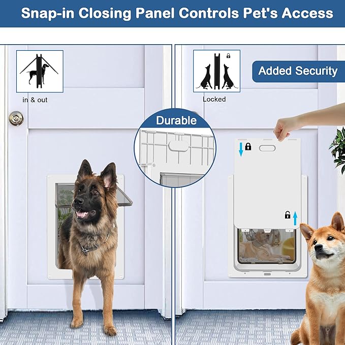 CEESC Dog Door for Pets Up to 45 lb, Weatherproof Pet Door for Cats and Dogs, Durable, Snap-in Closing Panel Included, Suitable for Interior and Exterior Doors(Medium White)