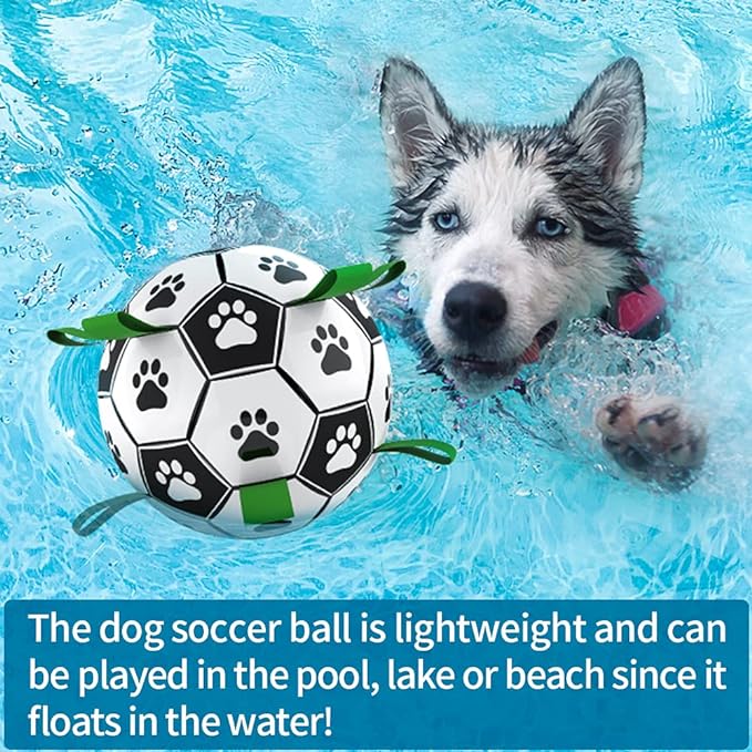 QDAN Large Dog Toys, 8 Inch Soccer Ball for Dogs with Straps, World Cup Interactive Toys for Tug of War, Puppy Birthday Gifts, Water Toy, Durable Dog Balls for Medium Large