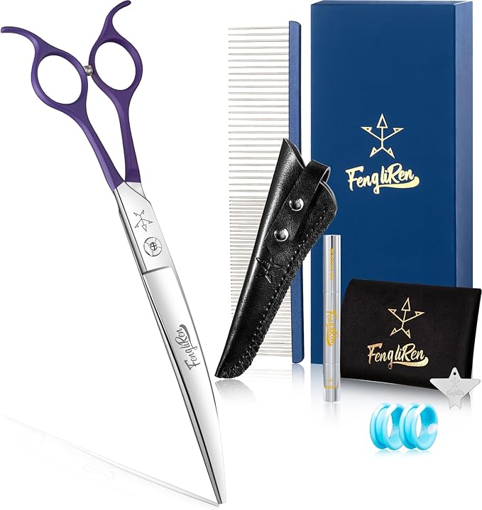 High-end Professional Dog Grooming Curved Scissors Pet Curved Shears 8 Inches Extremely Very Sharp Made Of Stainless Steel Alloy By Hand For Dog Cat Groomer