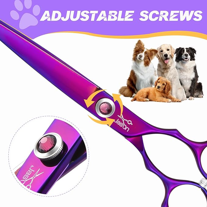 JASON Straight Scissors for Dogs - Updated 7.5" Dog Grooming Shears, Japanese 440C Stainless Steel Pet Shears, Professional Dog Cutting Scissors with Diamond Adjustable Screw Christmas Gift