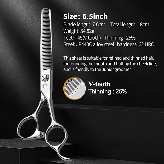 Dog Grooming Scissors: Professional Grooming Scissors for Pet High Precision CNC-Cut Blades, Silver (Thinner, 6.5")