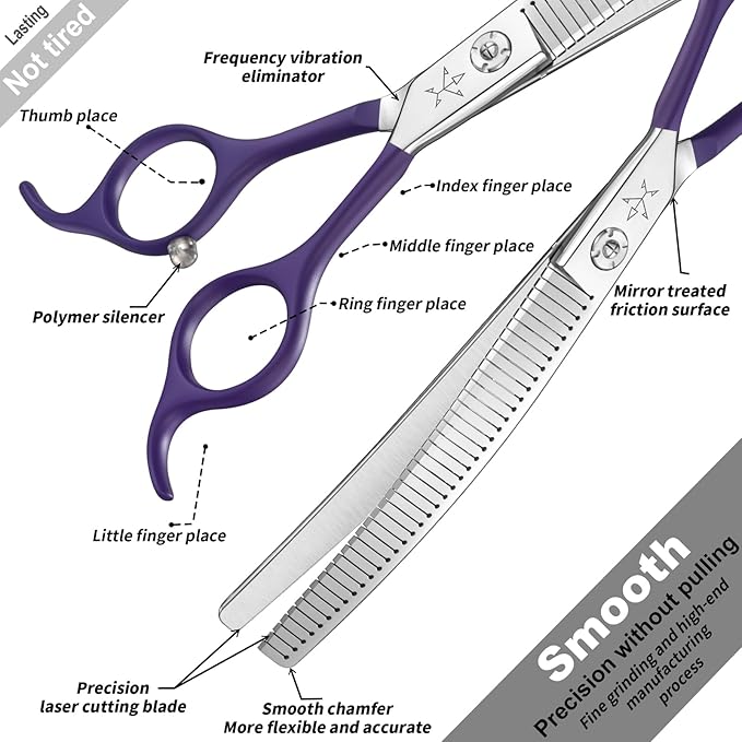 High-end Professional Dog Grooming Curved Thinning Scissors Teeth Blending Shears Pet Texturizing Thinner Blender Shears 7 Inch Extremely Very Sharp Made Of Stainless Steel Alloy For Dog Cat Groomer