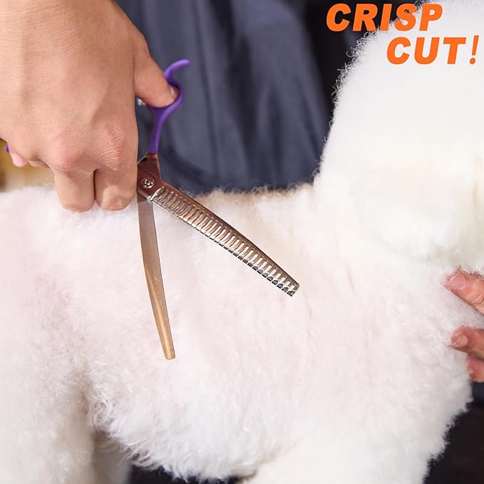 High-end Professional Dog Grooming Curved Thinning Scissors Teeth Blending Shears Pet Texturizing Thinner Blender Shears 7.5 Inch Extremely Very Sharp Made Of Stainless Steel Alloy For Dog Cat Groomer