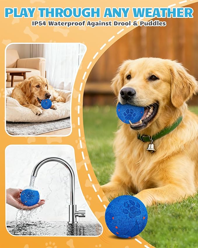 Interactive Dog Toys & Interactive Dog Ball for Medium/Large Dogs: Self-Moving, Auto-Vibrating & Bouncing Smart Ball - Chew-Resistant E-TPU, Low-Noise & IPX7 Waterproof