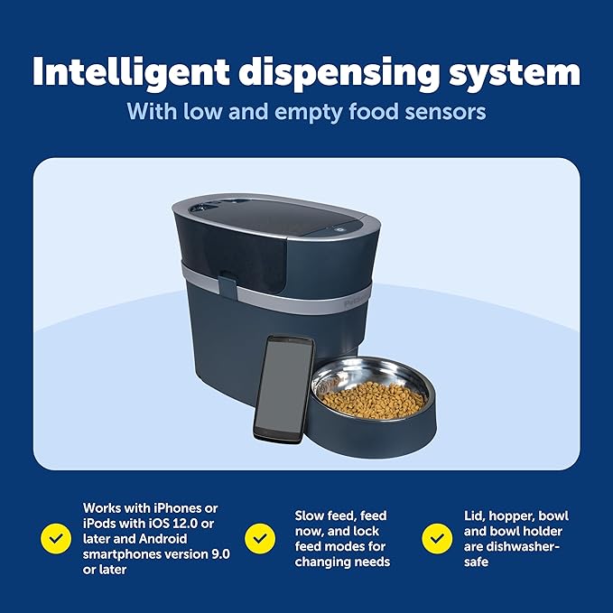 PetSafe Smart Feed Pet Feeder, Automatic Cat Feeder, Automatic Dog Feeder with App, Compatible With Alexa, Apple, Android, Backup Batteries For Power Outage, Black