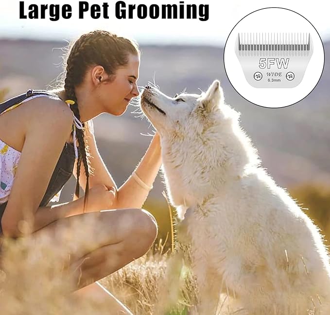 Audoc 2PCS 5FW Wide Blades for Dog Grooming Blades Compatible with Andis,Oster A5,Wahl km10 Dog Clippers,Size-#5FW, 1/4-Inch Cut Length (6.3mm)(2pcs #5FW)