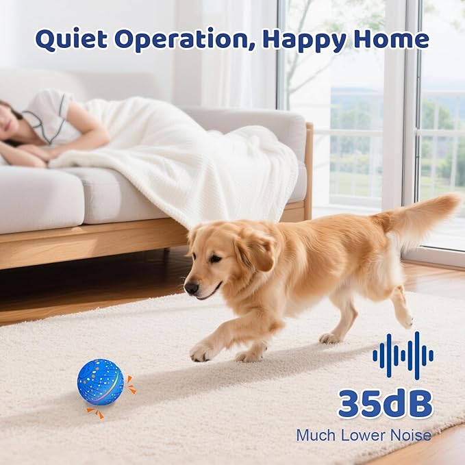 Interactive Dog Toys Ball - Smart Moving Bouncing Dog Ball with RGB Lights, E-TPU Material, 3 Play Modes Automatic Rolling Dogs Toy for Small Medium Dogs Keep Them Busy(Blue)