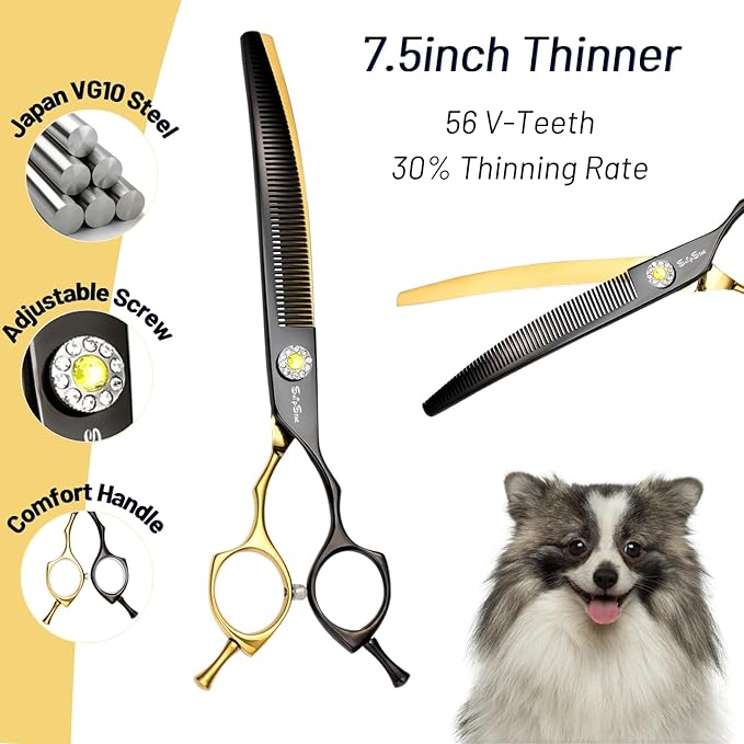 7.5inch 25° Curved Thinning Shears for Dog Grooming Scissors, 56 Teeth High-end Dog Trimming Scissors, VG10 Steel Sharp Blender, Ergonomic Professional Pet Shears for Dogs Cats Face Paws Limbs Groomer