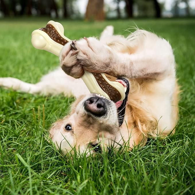 Sosation Dog Toys for Aggressive Chewers Indestructible Nylon Dog Bones Beef Flavor Teething Chew Toys Bones for Large Puppies