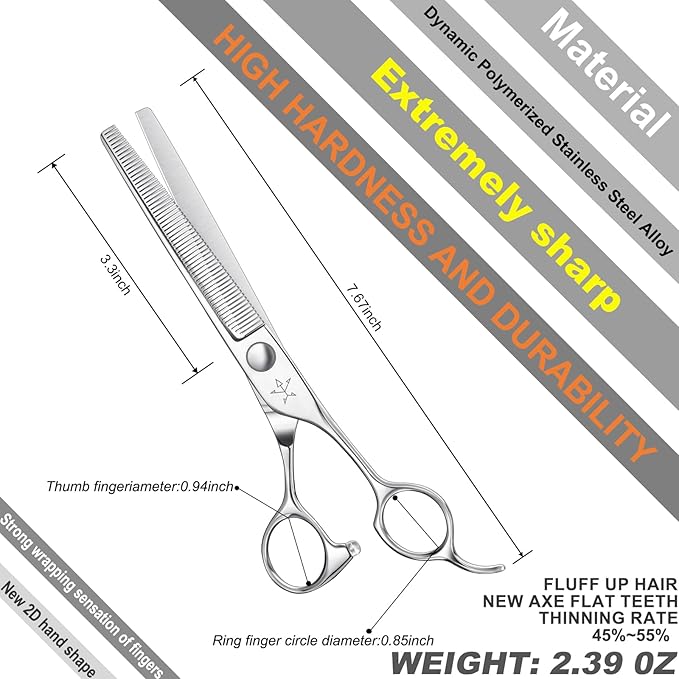 High-end Professional Dog Grooming Thinning Scissors Teeth Cutting Blending Shears Pet Texturizing Shears 7 Inch Extremely Very Sharp Stainless Steel Alloy For Cat Other Animals Groomer