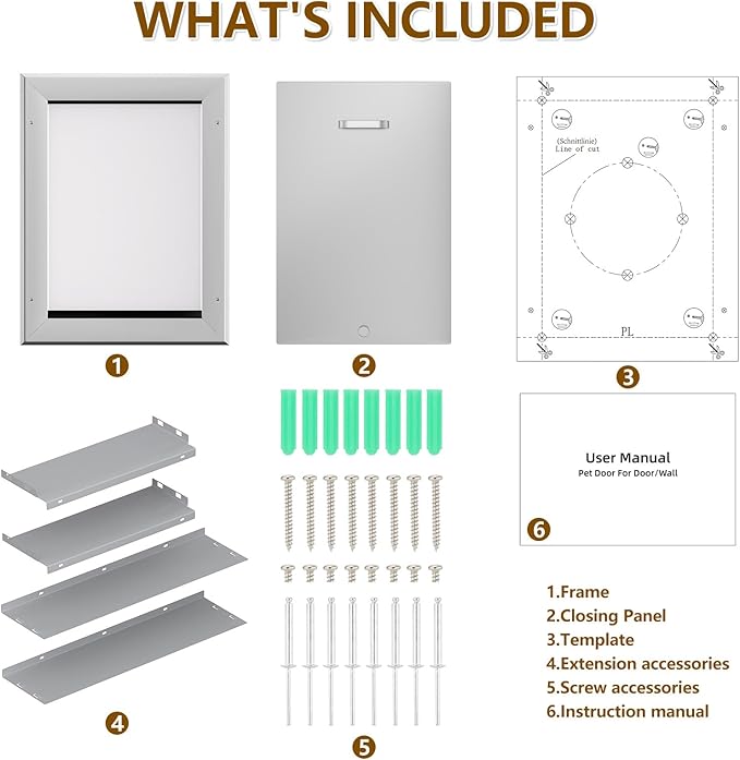 Ownpets Aluminum Large Dog Door for Wall and Door, Double Flap Energy Efficient, Lockable Pet Door, Heavy Duty Doggy Door for Dogs Up to 100lbs