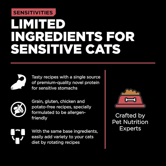 Go! Solutions Sensitivities Limited Ingredient Salmon Grain-Free Dry Cat Food, Chicken-Free Kibble Made by Experts for Sensitive Stomachs & Food Allergies, for Kittens, Adults, & Seniors, 3 lb Bag