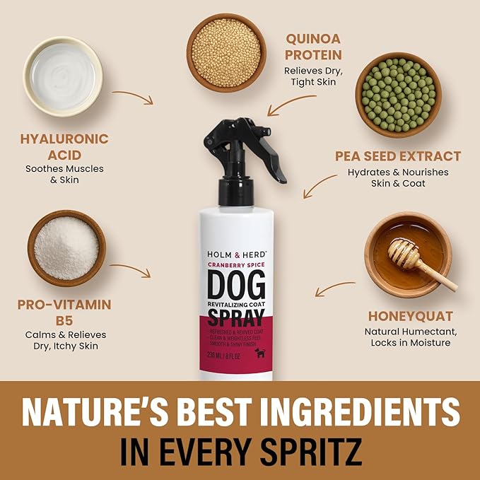 Holm & Herd Cranberry Spice Dog Care Gift Bundle – 3 Piece Grooming Set with Bubble Bath Shampoo Alternative, Deodorizing Coat Spray & Moisturizing Serum – Holiday Dog Spa Kit (Cranberry Spice)