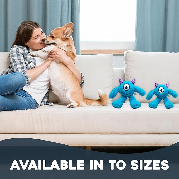 Flourish Pets 3 in 1 Multi-Layer Chew Toy for Active Dogs | Non-Toxic BPA Free Double Stitched Soft Fabric Exterior Dog Toys | Long-Lasting Dog Plush Toys – Large, Blue Monster 11"