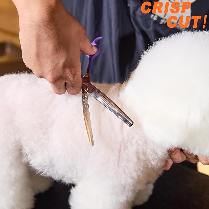 High-end Professional Dog Grooming Curved Thinning Scissors Teeth Blending Shears Pet Texturizing Thinner Blender Shears 7 Inch Extremely Very Sharp Made Of Stainless Steel Alloy For Dog Cat Groomer