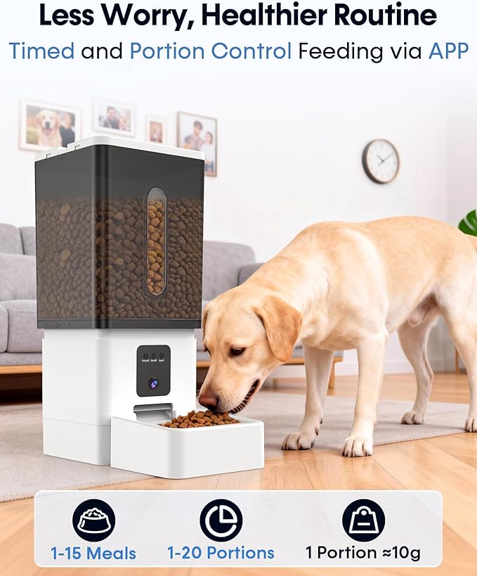 Large Dog Automatic Feeder with Camera: 12L/50 Cups Home Smart Dog Feeder for 12 Days Feeding - Anti-Clog with 20mm Wide Chute for Big Breed Owner