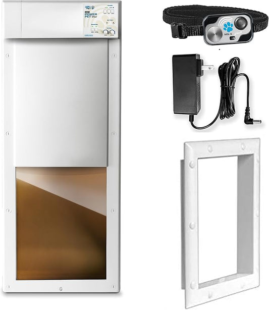 Power PET Electronic Dog Door - High Tech Pet Brand - Steel Dead Bolt Security - Fully Automatic & Pet Operated - Vertically Sliding, Air Tight Panel - No Drafty Flaps - US Personal Customer Service