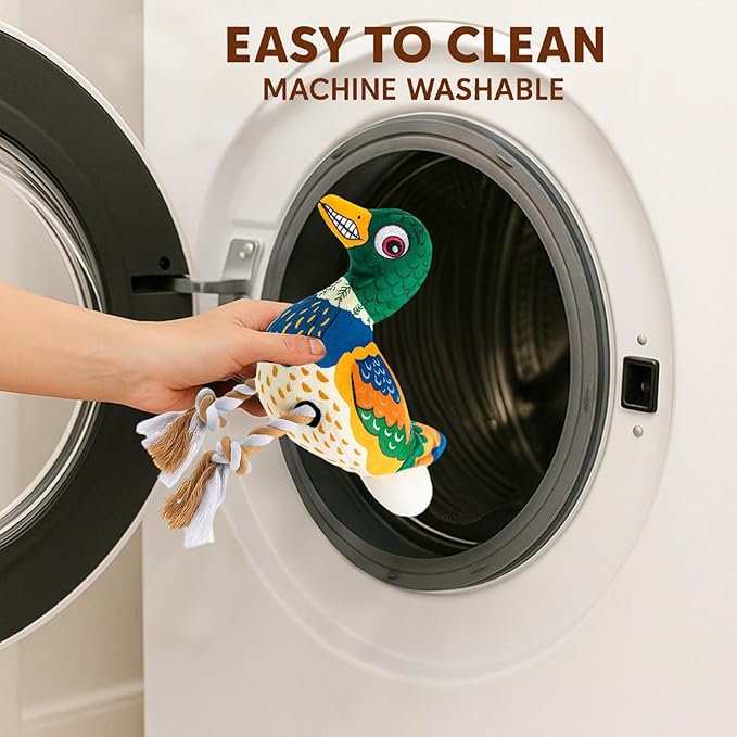 Duck Dog Toy – No Stuffing Durable Plush with Rope Legs & Crinkle Wings, Squeaky Duck Toy for Medium & Large Dogs, Tough Chew Toy for Interactive Tug & Fetch Play