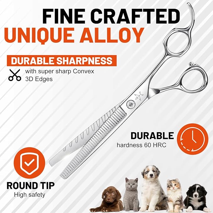 High-end Professional Dog Grooming Thinning Scissors Teeth Cutting Blending Shears Pet Texturizing Shears 7 Inch Extremely Very Sharp Stainless Steel Alloy For Cat Other Animals Groomer