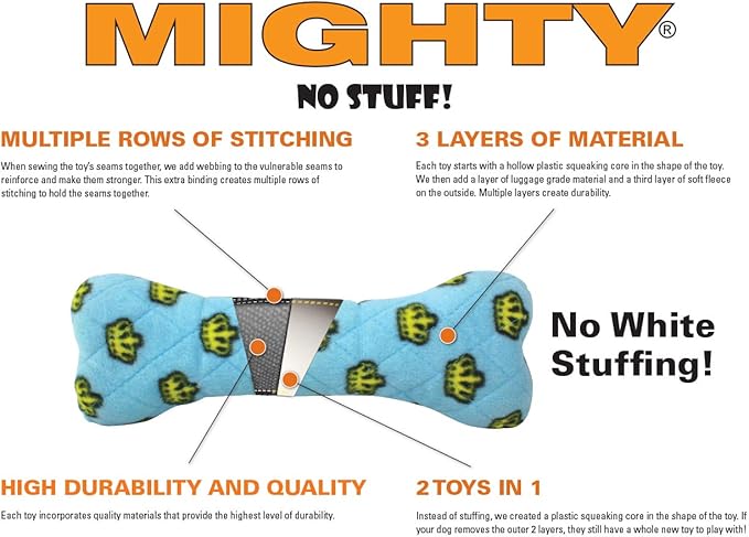MIGHTY- NO Stuff Bone– Squeaky Plastic Core. 2-in-1 Toy. Made Durable, Strong & Tough. Interactive Play Dog Toy (Tug, Toss & Fetch). It Floats. (Unicorn, Large 2 Pack)