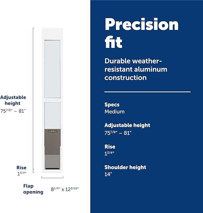 PetSafe 2-Piece Sliding Glass Pet Door - No-Cut DIY Install Doggy Door for Renters - Aluminum Frame - Adjustable Height 75 7/8" to 81" - Ideal for Medium Dogs Up to 40 lbs
