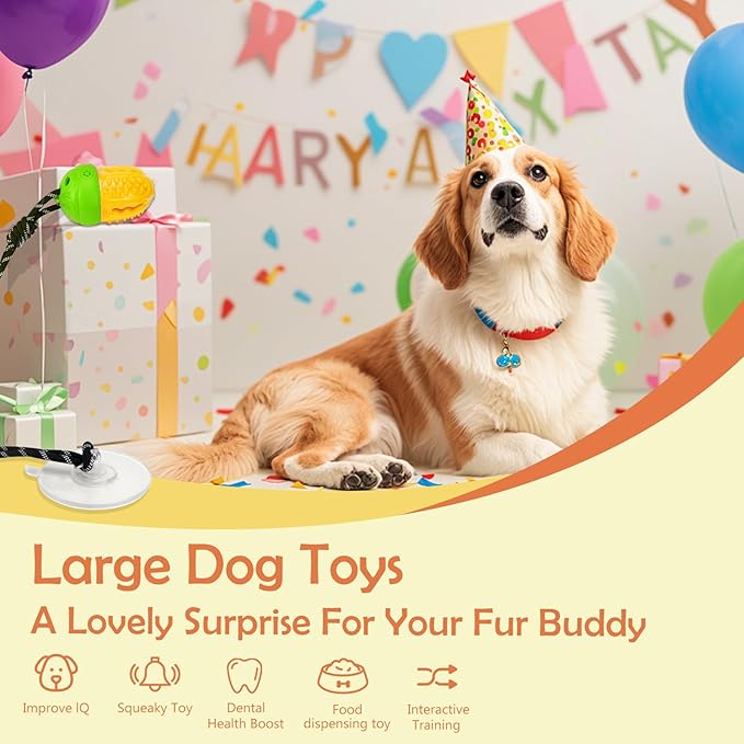 Interactive Suction Cup Tug Dog Toy,Treat Dispensing Puzzle Enrichment Squeaky Toy, Indestructible Chew Toy for Medium Small Dogs,Green Yellow