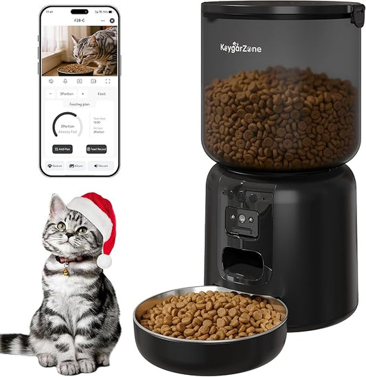 Automatic Cat Feeder with Adjustable 1080p Camera, 5G WiFi & App Control Cat Food Dispenser, Automatic Feeder Cat Dry Food with Dual Power & Voice Recording, Smart Automatic Dog Feeder Portion Control