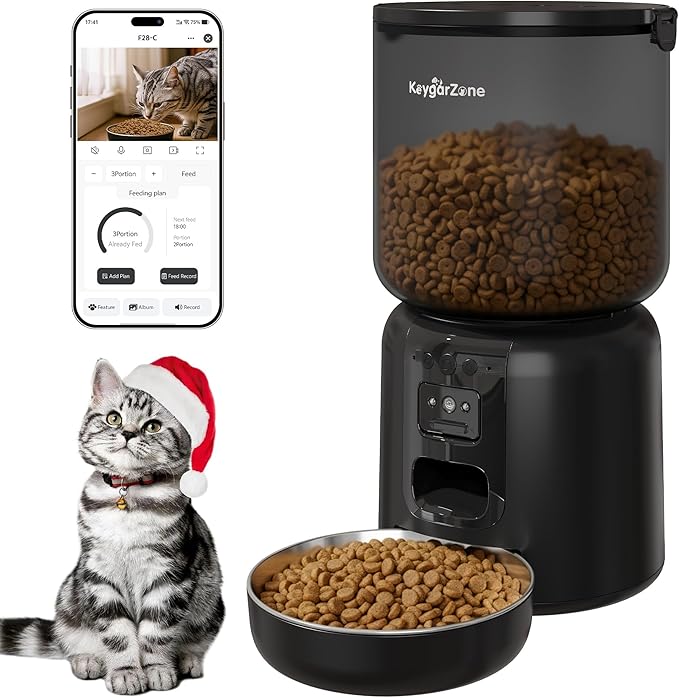 Automatic Cat Feeder with Adjustable 1080p Camera, 5G WiFi & App Control Cat Food Dispenser, Automatic Feeder Cat Dry Food with Dual Power & Voice Recording, Smart Automatic Dog Feeder Portion Control