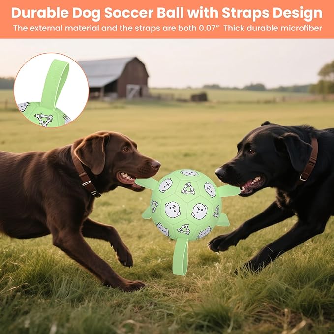Dog Toys Soccer Ball with Straps, Dog Soccer Ball with Tabs, Dog Toys for Tug of War, Floating Water Puppy Toys for Indoor/Outdoor – Fun Dog Birthday Gift for Small Medium Dogs, 6 Inch