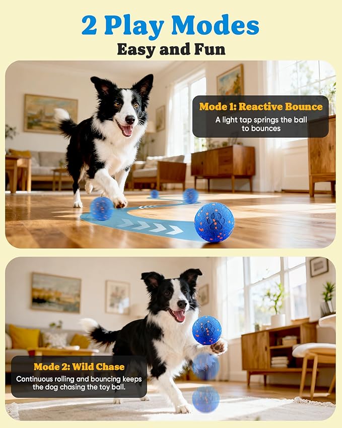 Smart Interactive Dog Toy, Automatic Moving Rotating, Bouncing Chew Toys, E-TPU Material, IPX7 Waterproof Active Rolling Ball Dog Toys for Medium Large Dog, Keeps them Busy and Entertained (Blue)