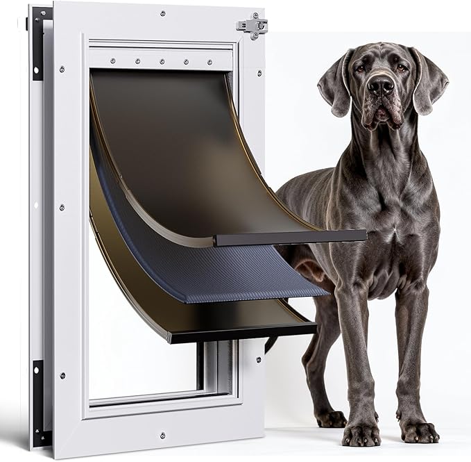 Extra Large Dog Door for Door All Aluminum 3 Flaps White, Heavy Duty XL Dog Door for Dogs, Large Pet Door, with Insulation Flap and Lockable Closing Panel, Durable Rust Resistant, for Pet Up to 220lbs