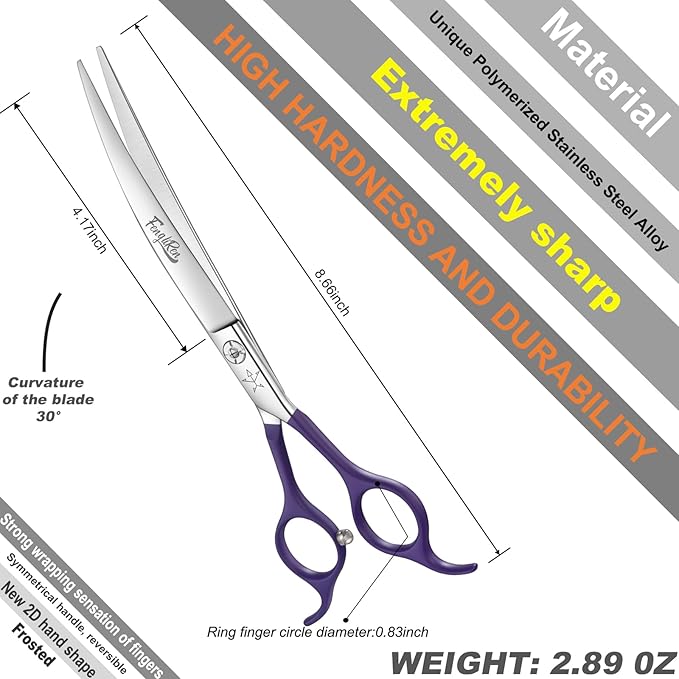 High-end Professional Dog Grooming Curved Scissors Pet Curved Shears 8 Inches Extremely Very Sharp Made Of Stainless Steel Alloy By Hand For Dog Cat Groomer