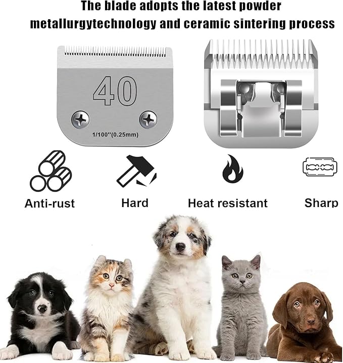 Audoc 40 Blades for Dog Grooming Blades Compatible with Andis,Oster A5,Wahl km10 Dog Clippers,Size-#40, 1/100-Inch Cut Length (0.25mm) (3pcs #40)