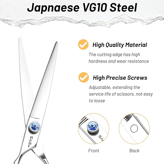 7in Left-Handed Dog Grooming Scissors Set, Japan VG10 Steel Professional Dog Scissors for Grooming, 30° Curved Thinner Chunker Shears Kit with Safety Blunt Tip, Thinning Shears for Dogs Cats Cutting