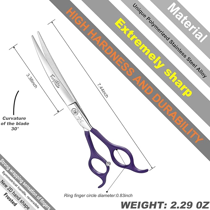 High-end Professional Dog Grooming Curved Scissors Pet Curved Shears 7 Inches Extremely Very Sharp Made Of Stainless Steel Alloy By Hand For Dog Cat Groomer
