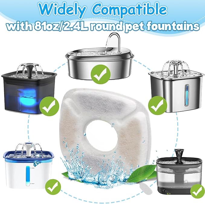 KAEGREEL 21 Pcs Cat Water Fountain Filters for Veken 95oz/2.8L, 67oz/2L, 135oz/4L Cat Dog Fountain Automatic Pet Fountain Dog Water Dispenser, Pet Fountain Filter & Pre-Filter Sponges & Cleaning Set
