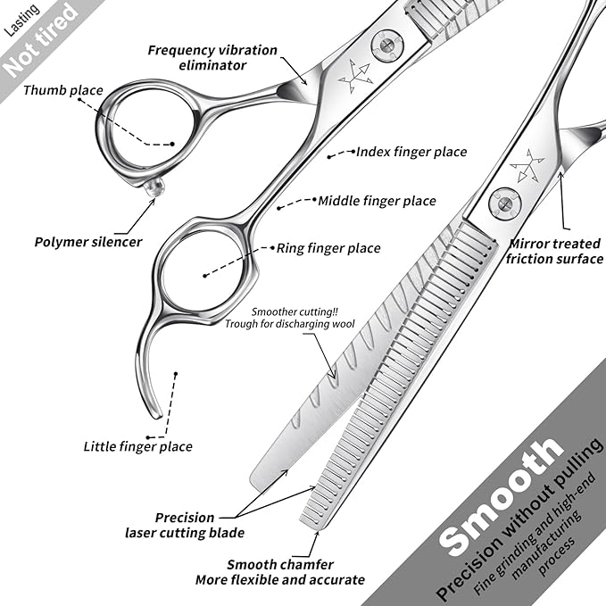 High-end Professional Dog Grooming Thinning Scissors Teeth Cutting Blending Shears Pet Texturizing Shears 7 Inch Extremely Very Sharp Stainless Steel Alloy For Cat Other Animals Groomer