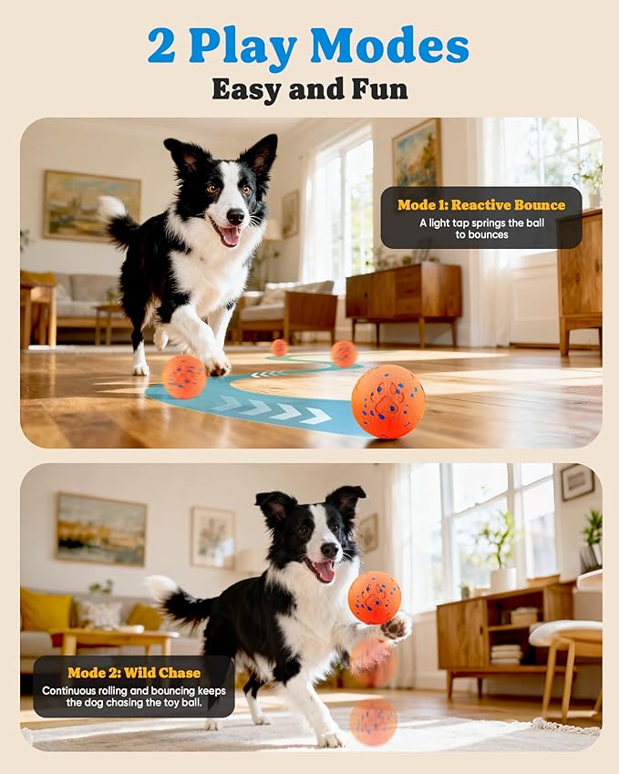 Smart Interactive Dog Toy, Automatic Moving Rotating, Bouncing Chew Toys, E-TPU Material, IPX7 Waterproof Active Rolling Ball Dog Toys for Medium Large Dog, Keeps them Busy and Entertained (Orange)