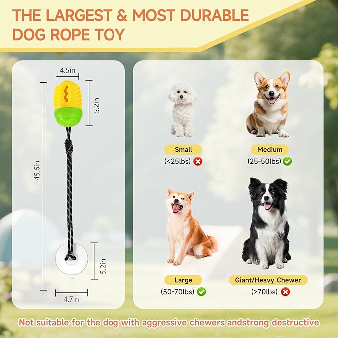 Interactive Suction Cup Tug Dog Toy,Treat Dispensing Puzzle Enrichment Squeaky Toy, Indestructible Chew Toy for Medium Small Dogs,Green Yellow
