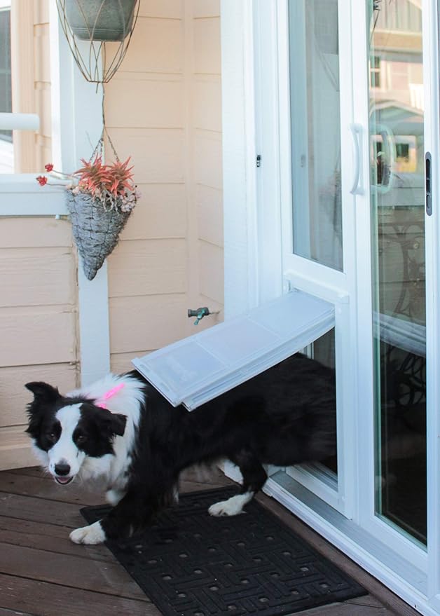 Endura Flap Pet Door for Vinyl Sliding Glass Doors | Dual-Flap Extreme Weather Design | Insulated, Energy-Efficient Dog Door with Locking Security | White, Medium Flap, 74.75"-77.75" Slider Height