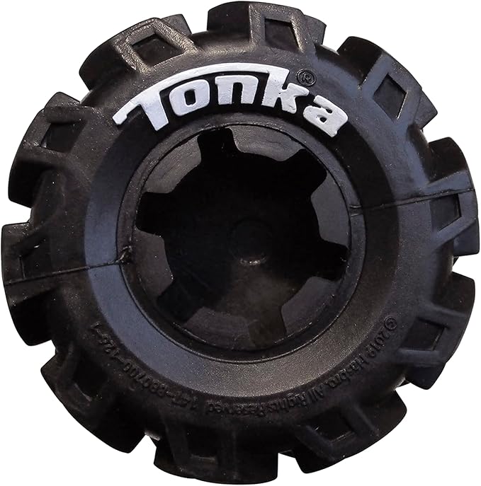 Tonka Axle Tread Dog Toy with Interactive Feeder, Lightweight, Durable and Water Resistant, 7 Inches, for Medium/Large Breeds, Single Unit, Yellow/Black