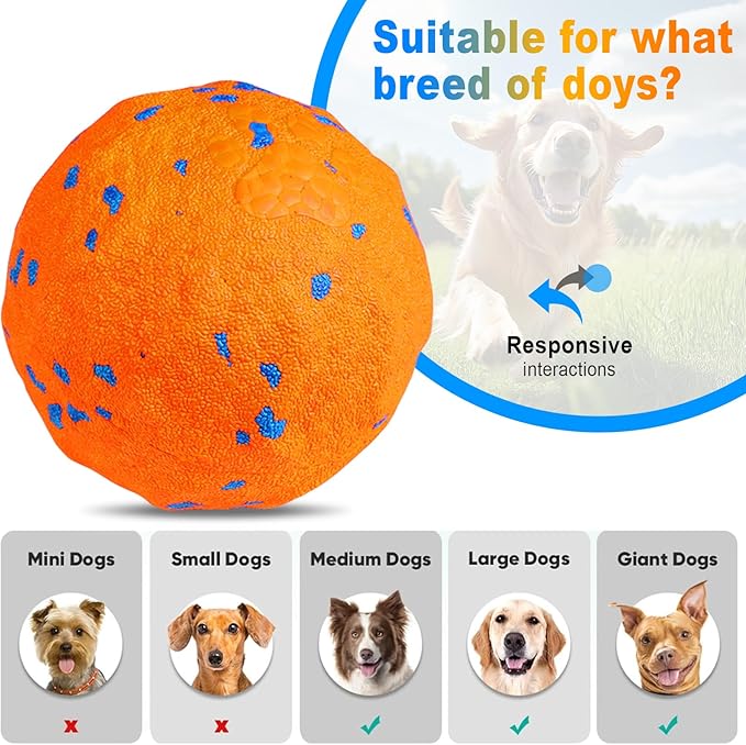 TVM Interactive Dog Toys Ball, Automatic Moving, Bouncing Chew Toys, E-TPU Material, Suitable for Large and Medium-Sized Dogs, Used for Boredom Relief and Daily Training (Orange)