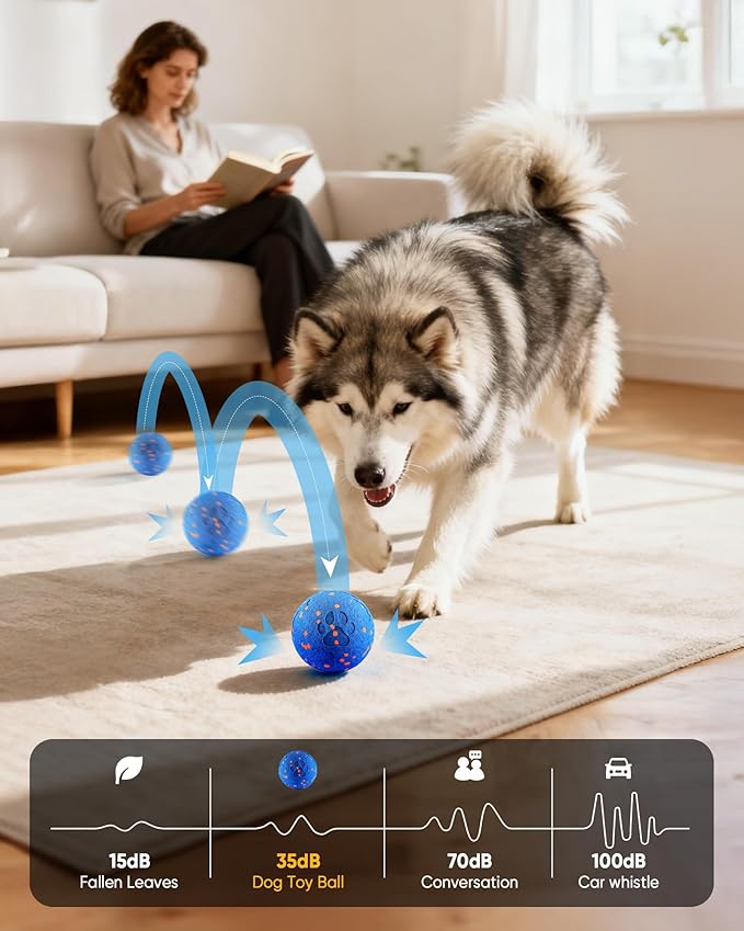 Smart Interactive Dog Toy, Automatic Moving Rotating, Bouncing Chew Toys, E-TPU Material, IPX7 Waterproof Active Rolling Ball Dog Toys for Medium Large Dog, Keeps them Busy and Entertained (Blue)