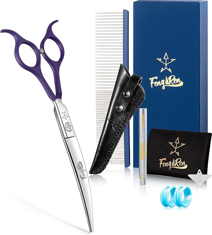 High-end Professional Dog Grooming Curved Scissors Pet Curved Shears 7 Inches Extremely Very Sharp Made Of Stainless Steel Alloy By Hand For Dog Cat Groomer