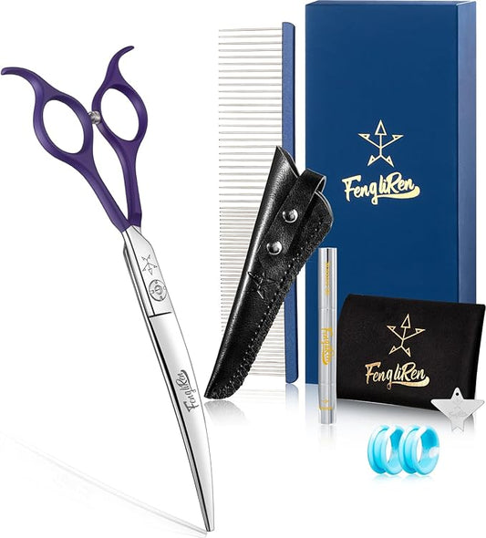 High-end Professional Dog Grooming Curved Scissors Pet Curved Shears 7 Inches Extremely Very Sharp Made Of Stainless Steel Alloy By Hand For Dog Cat Groomer