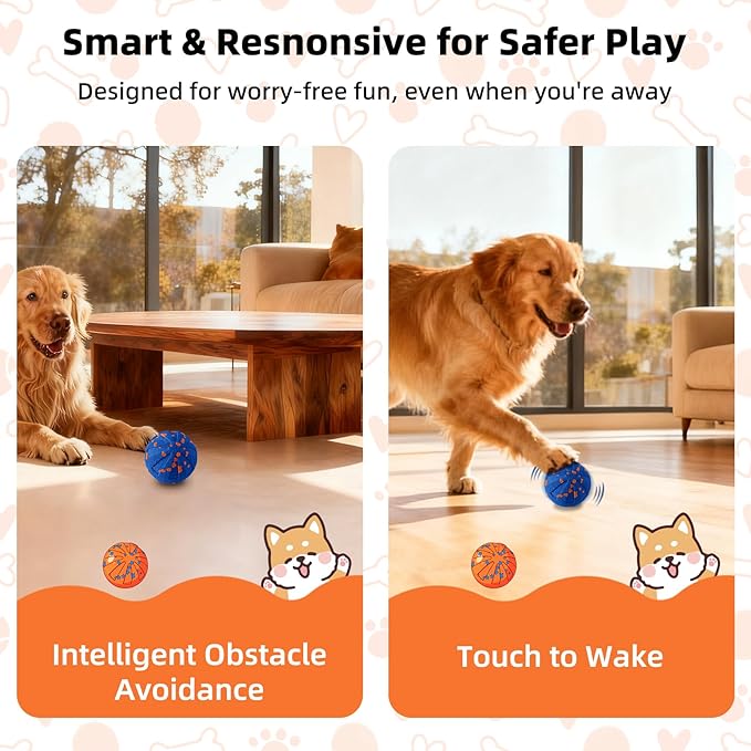 Interactive Dog Ball - Smart Dog Toy for Small & Medium & Large Dogs, Automatic Moving, Rotating & Bouncing, E-TPU Material, Interactive Dog Toys for Aggressive Chewers (Blue)