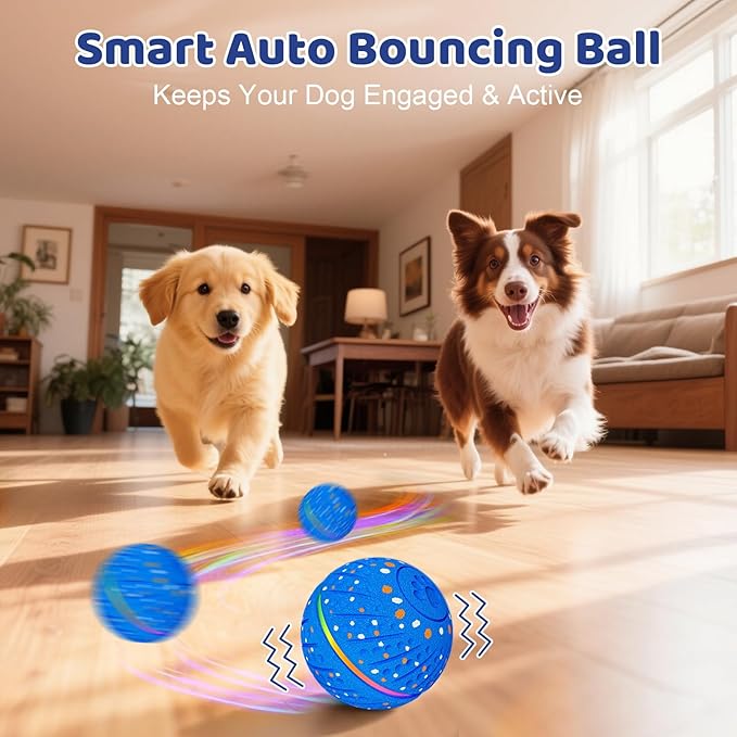 Interactive Dog Toys Ball - Smart Moving Bouncing Dog Ball with RGB Lights, E-TPU Material, 3 Play Modes Automatic Rolling Dogs Toy for Small Medium Dogs Keep Them Busy(Blue)