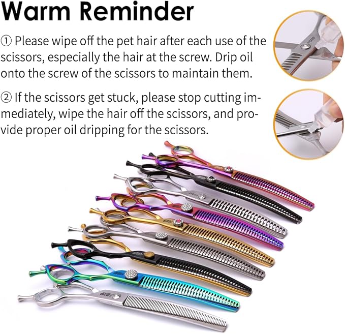 7.0'' Curved Chunkers Shears for Dog Grooming Professional Magic Grooming Scissors with Big Artificial Diamonds 30 Teeth for Large Dogs(7.0 in, Curved Chunkers)