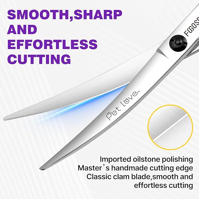 Curved Dog Grooming Scissors 7.5 in Curve Shears for Pet Dogs Cat Japan 440C 30°Arc Upward & Downward for Trimming Face and Paws(7.5, Curved)